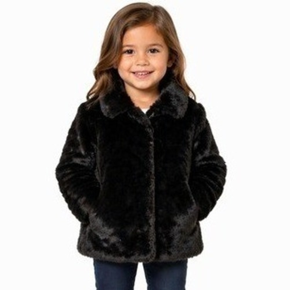 Epic Threads‎ Kids Black Faux Fur Button Front Jacket Coat 4T 100189267TG